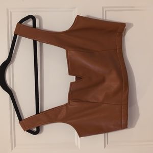 Maeve brown leather crop top